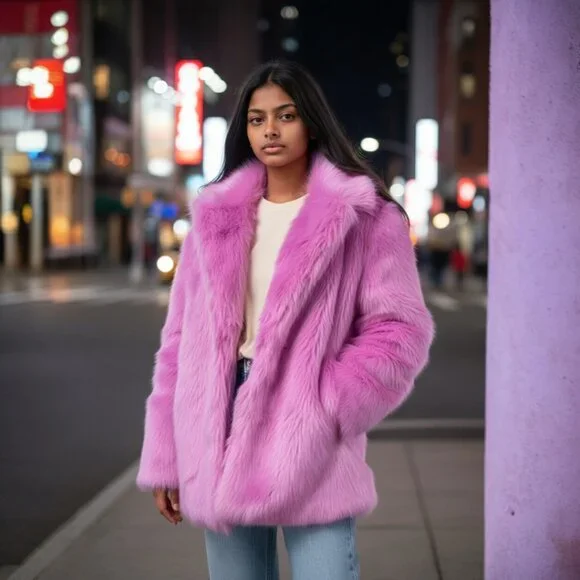 Pink Glamourous Women's Elegant Faux fur Coat Size 6 NWT - Picture 3 of 7